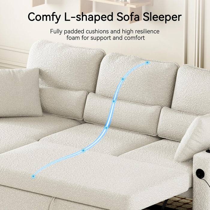 Pull Out ConvertibleSofaBed With Hidden Storage TeddyWhite