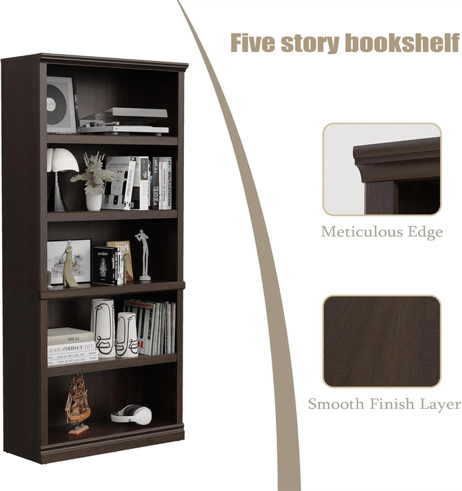 Bookshelf, Open Storage 70 Inch Tall 5 Shelf Bookcase, Floor Standing Bookshelves and Bookcases, Book Case for Farmhouse Library Office Bedroom Kids, Dark Cherry - 5 Tier