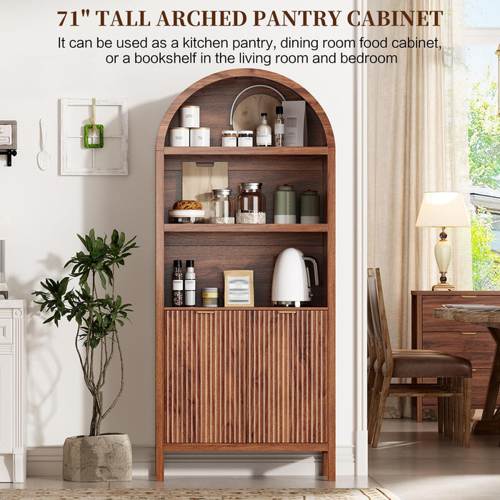 SeventyOneInch Walnut Arched Pantry Cabinet Shelves