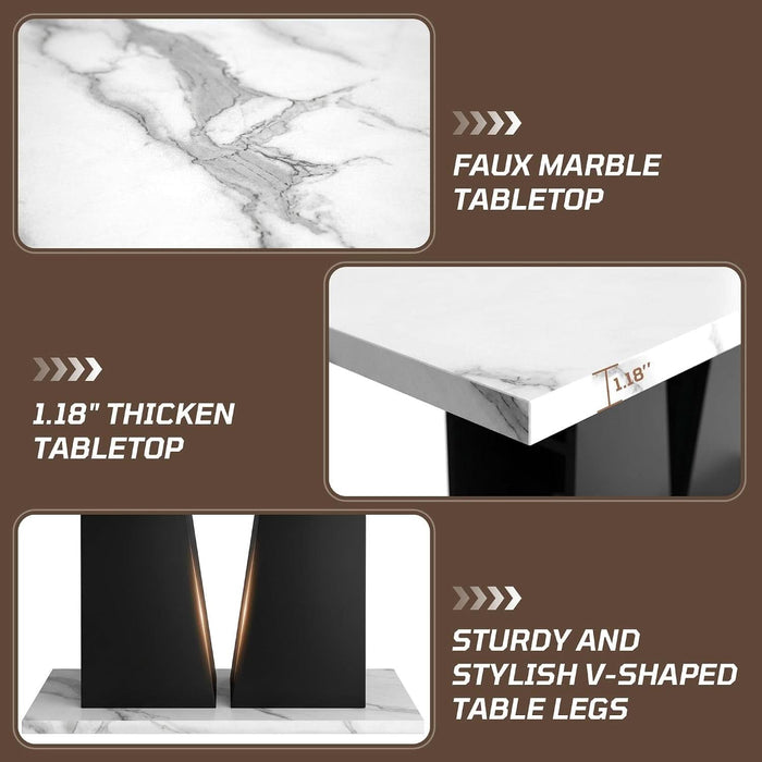 47"-63" Extendable Dining Table for 4-6, Faux Marble Table with Storage