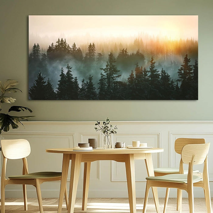 Canvas Wall Art Sunrise Forest Nature Painting Wall Decor for Bedroom Living Room Office Home Decor Wall Art 48X24 Inches