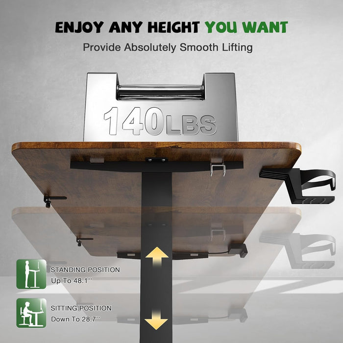 Electric Standing Desk with Monitor and Laptop Workstation, 47 X 24 Inches Height Adjustable Sit Stand up Desk, Computer Workstation with Cup Holder and Hook, Cable Holes, Rustic Brown