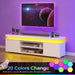 TV Stand with LED Lights & Power Outlet, Modern Entertainment Center for 32/43/50/55/65 Inchs Tvs, Table, Universal Gaming Media Stand Storage Cabinet and Large Storage, White