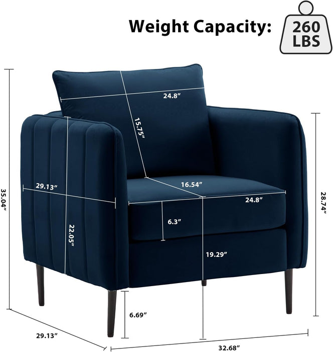 Modern Velvet Accent Chair, Single Sofa Chairs Armchair with Square Arm, Upholstered Accent Chairs for Living Room, Bedroom, Apartment (Navy Chair)