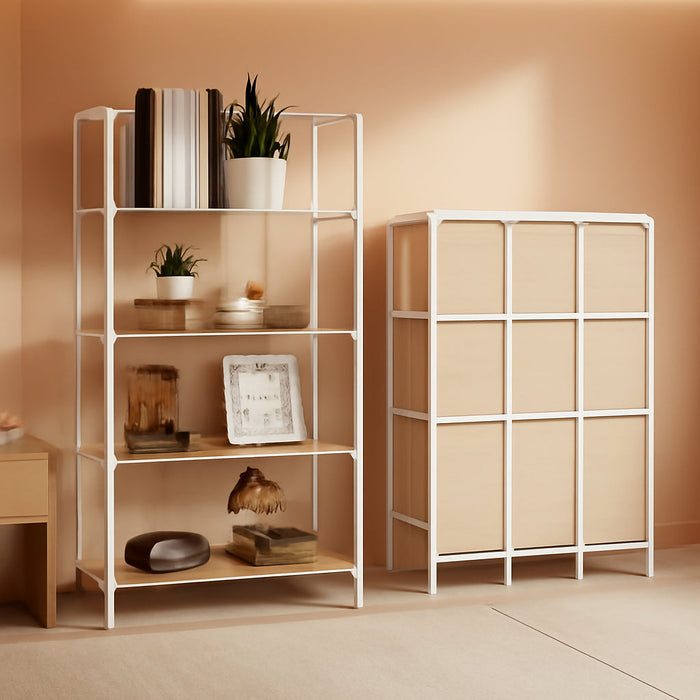 No Assembly Folding Bookshelf for Living Room, 4 Tier White Collapsible Book Shelf for Home Office, Portable Bookcase Storage Organizer