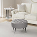 Tufted round Ottoman - Velvet Footrest with Cushion and Mid-Century Modern Steel Legs - Ideal for Living Room, Bedroom, or Office Seating - Soft, Compact Decorative Footstool - Grey