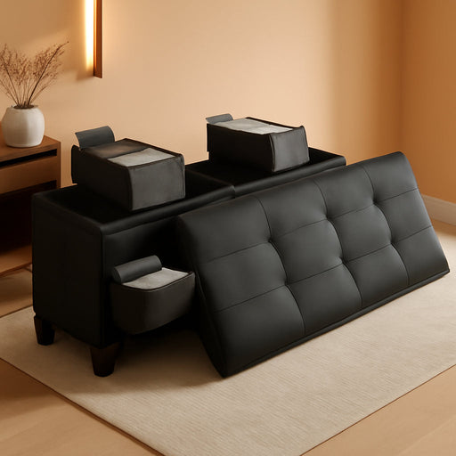 Storage Ottoman Bench with Bins, 43-In Storage Bench for Bedroom End of Bed, Folding Foot Rest Ottoman for Living Room Max 660Lbs, Faux Leather Ottomans, Black