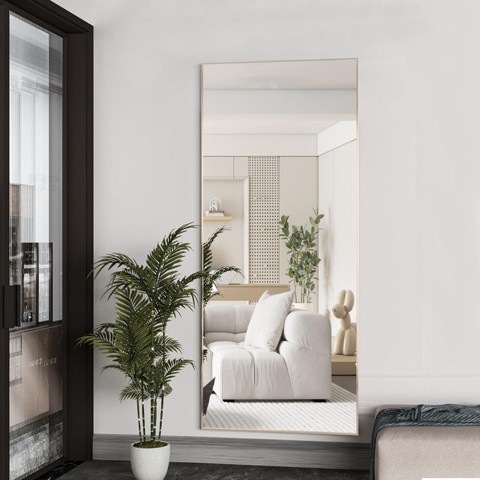 Full Length Mirror 56"X16" Floor Mirror with Stand, Gold Full Body Wall Mirror Standing Hanging or Leaning against Bedroom Mirrors for Entry, Living Room