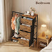 Tall Dresser 44''H with Hanging Rack, 4 Drawers Small Closet Dresser for Bedroom, Reversible Fabric Chest of Drawers with Clothes Rack, Tall Storage Tower, Sturdy Frame, Rustic Brown