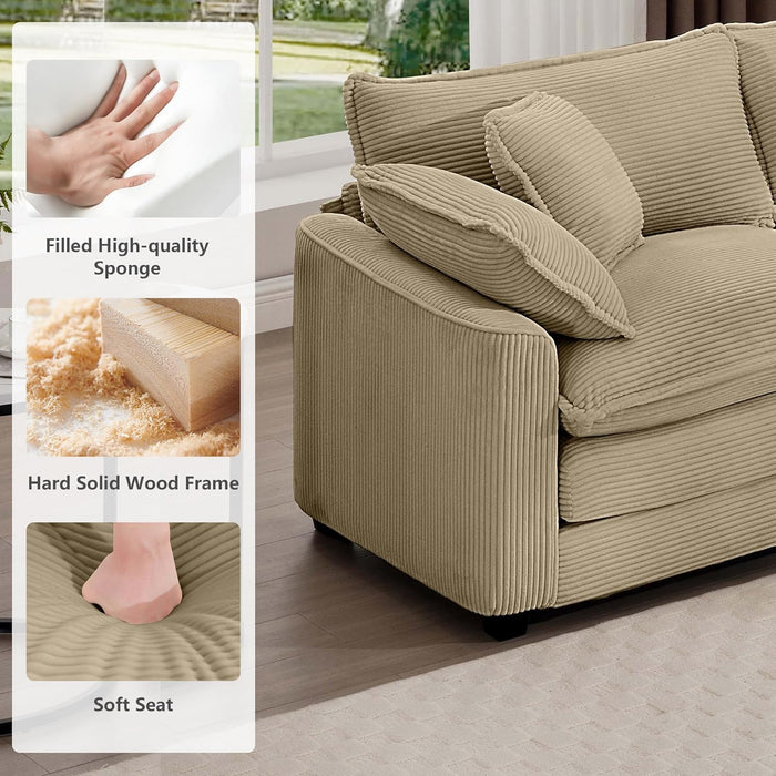 Oversized 2 Piece Sofa Set for Living Room, 3-Seater & Loveseat Couch, Modular Sectional Deep Seat Corduroy Comfy Cloud Couches with 4 Armrest Pillows and 5 Toss Pillows, Camel