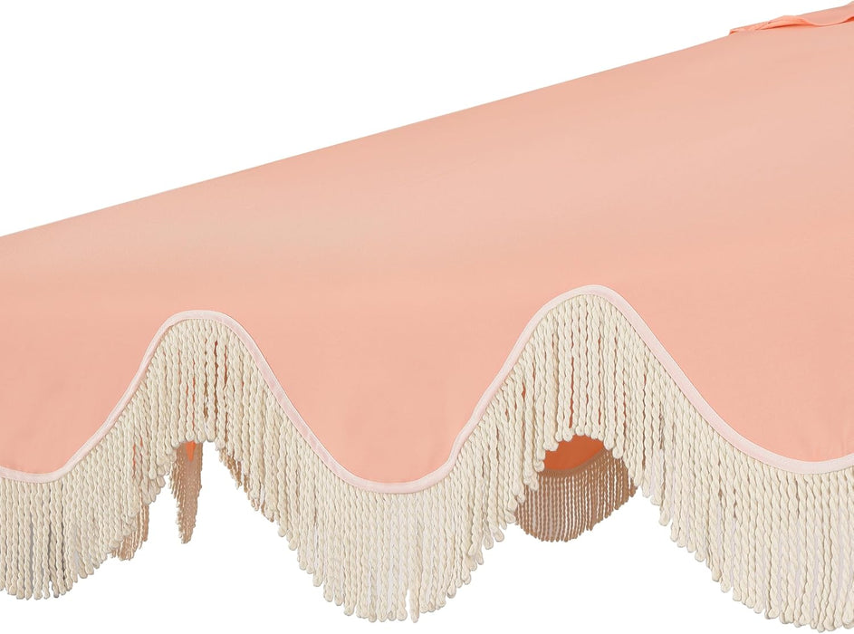 UMB1001 Collins 9 Ft. Classic Cottage Tassel Market Patio Umbrella with Auto-Tilt, Crank, Wind Vent and UV Protection