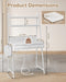 Freestanding Ladder Desks with Power Outlets, Small Home Office Study Reading Desks with 2 Fabric Drawers and Side Bag, Computer Gaming Desk Modern Vanity Dressing Makeup Desk (Elegant White, Ladder)