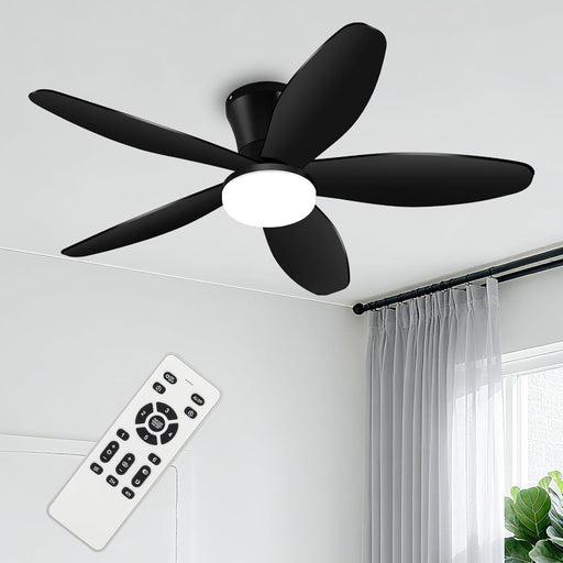 Ceiling Fans with Lights - 42 Inch Low Profile Flush Ceiling Fan with Light and Remote Control, Flush Mount, 6-Speed, 3CCT, Noiseless,Timer, Black Ceiling Fans for Bedroom Indoor/Outdoor Use