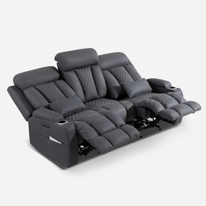 Wall Hugger Power Reclining Sofa with Manual Adjustable Headrest, 80" 3-Seater Couch with Flip-Down Table, Integrated Charging, USB & Type-C Ports, Cup Holders for Living Room, Home Theater, RV (Gray)
