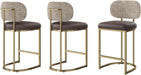 Counter Height Bar Stools Set of 3, Kitchen Barstools with Back | 24 Inch Modern Bar Stool, Metal Gold Barstool for Kitchen Island, Faux Leather Countertop Stools, Taupe