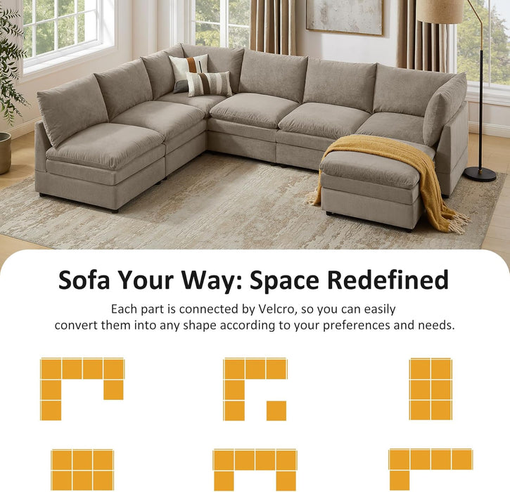 127 Inch Taupe Contemporary Modular Sectional Sofa