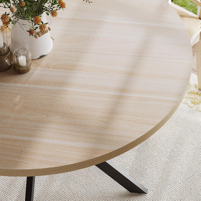 47.2 Inch round Dining Table for 4, Farmhouse Wood Kitchen Table, Circle Dinner Table for Kitchen & Dining Room, Natural Oak