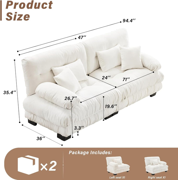 Modern Living Room Velvet Recliner Sofa, Loveseat Sofa for Apartment, Solid Wood Frame, Easy to Install (94.4 Inch,White)