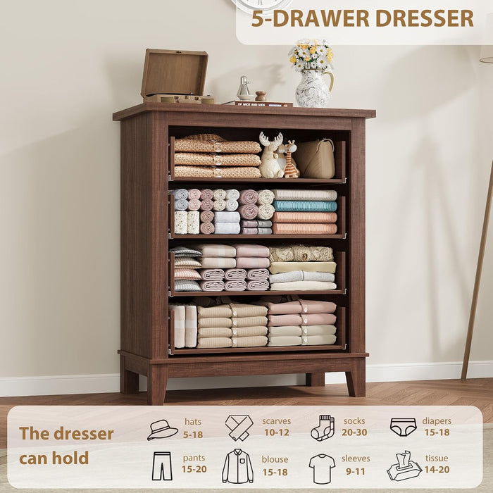 4 Dresser for Bedroom, 34.8 in Tall Vertical Drawer Dresser with Large Storage, Freestanding Wooden Closet Chest for Bedroom, Living Room, Walunt