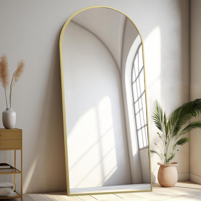 76"X34" Arched Gold Mirror Full Length, Gold Standing Floor Mirror