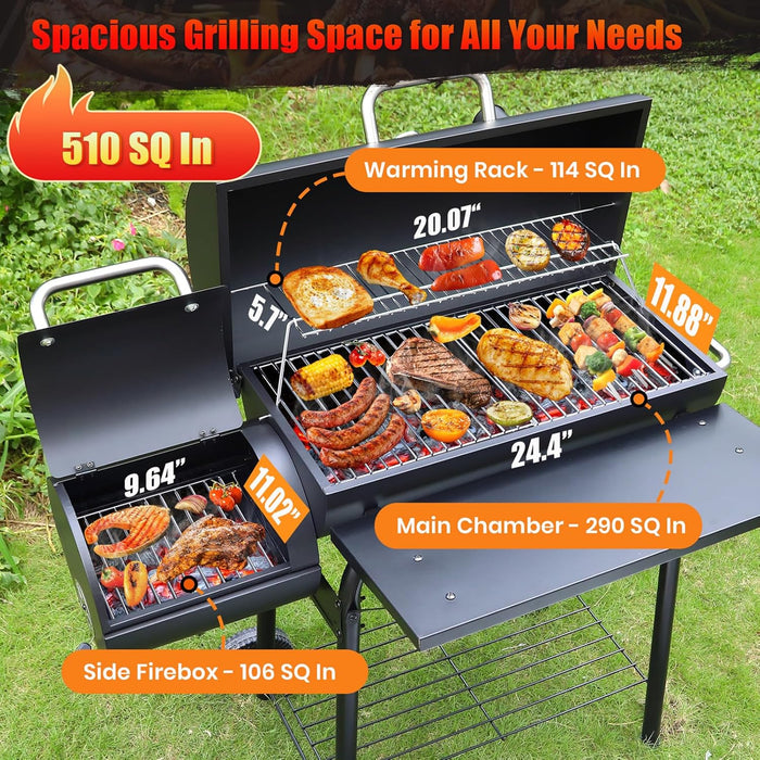 Charcoal Grills with Offest Smokers: Spacious Barrel Charcoal BBQ Grill | Barbecue Smoker Grill Combo for Outdoor Backyard Patio Camping Picnic and Party