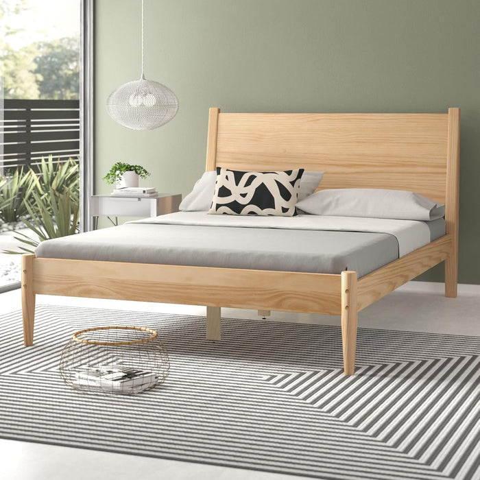 Mid-Century Panel Bed - Queen Size - Scandinavian Oak Finish
