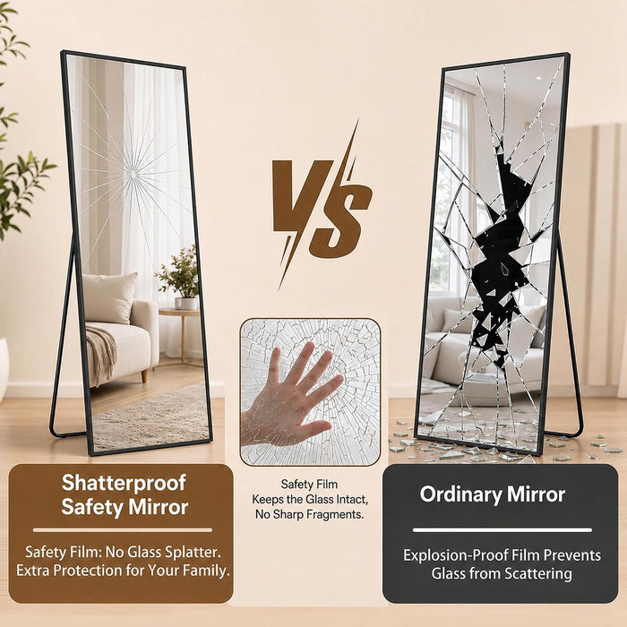 76"×34" Full Length Wall Mounted Hanging Mirror, Aluminum, Black