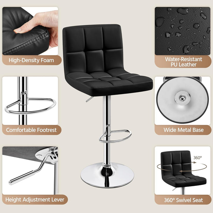Bar Stools Set of 2, Adjustable PU Leather Swivel Barstools, Modern Counter Stools with Back and Footrest, Counter Height Barstools for Bar, Kitchen, Dining Room, Black