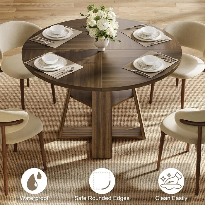 47.2 Inches round Dining Table for 4 to 6 with Open Storage Space,Walnut