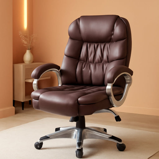 Office Chair High Back Computer Chair Ergonomic Desk Chair, PU Leather Adjustable Height Modern Executive Swivel Task Chair with Padded Armrests and Lumbar Support (Brown)