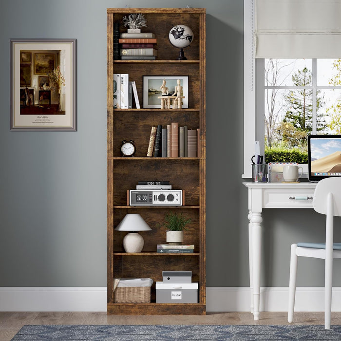 74" Tall Bookshelf, 6-Tier Floor Standing Bookcase with 2 Adjustable Shelves, 24" Wide Open Storage Shelf, Modern Display Organizer for Home Office, Living Room, Bedroom, Study