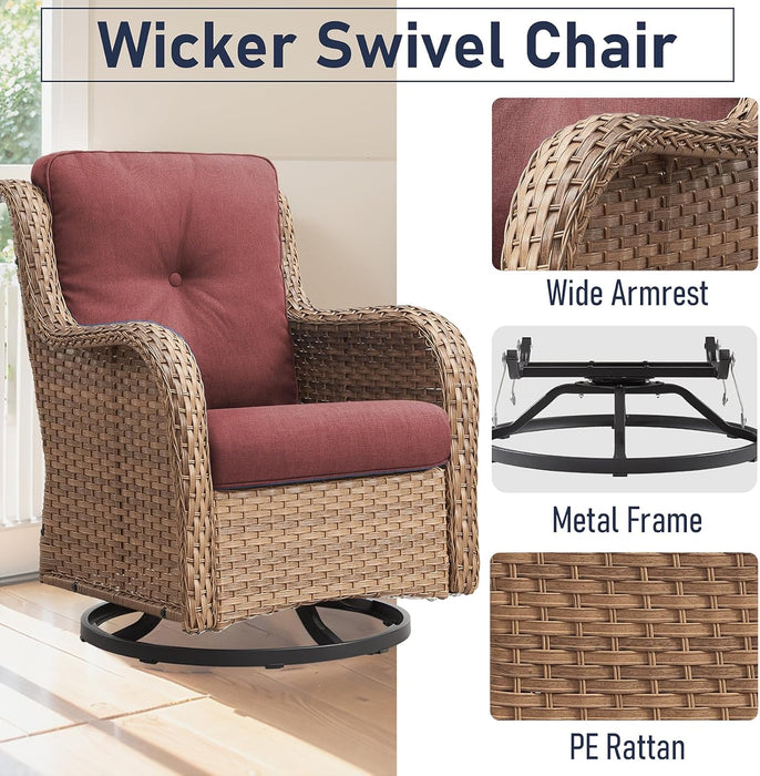 Outdoor Furniture Set: 11 PCS Patio Furniture Set with Outdoor Swivel Rocker Patio Chairs, Yellow/Red