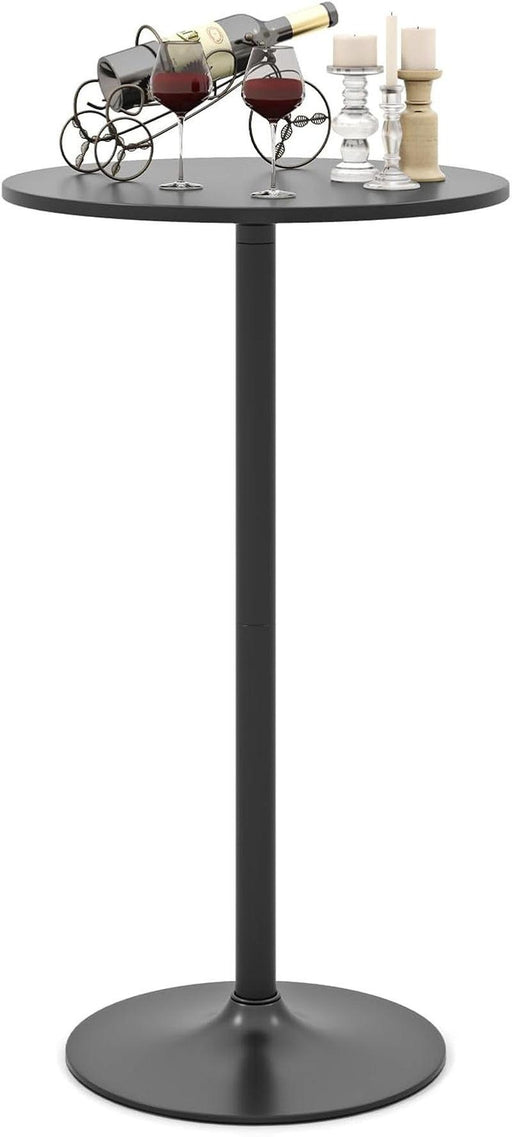 round Bistro Table, Height Adjustable Bar Height Cocktail Table, High Top Pub Table Snack Table with Heavy-Duty Metal Base for Home Bar, Dining Room, Restaurant, Black