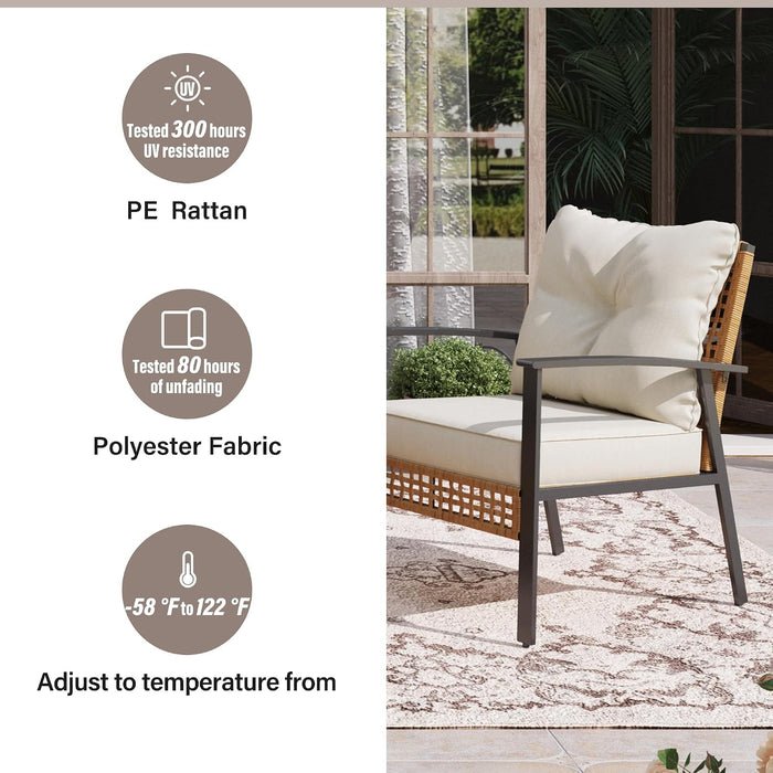 6-Piece Patio Conversation Set, Luxury Oversize Patio Furniture Set with Soft Cushions and Storage Metal Coffee Table, Outdoor Furniture Sets for Backyard, Porch (With 2 Wicker Baskets)