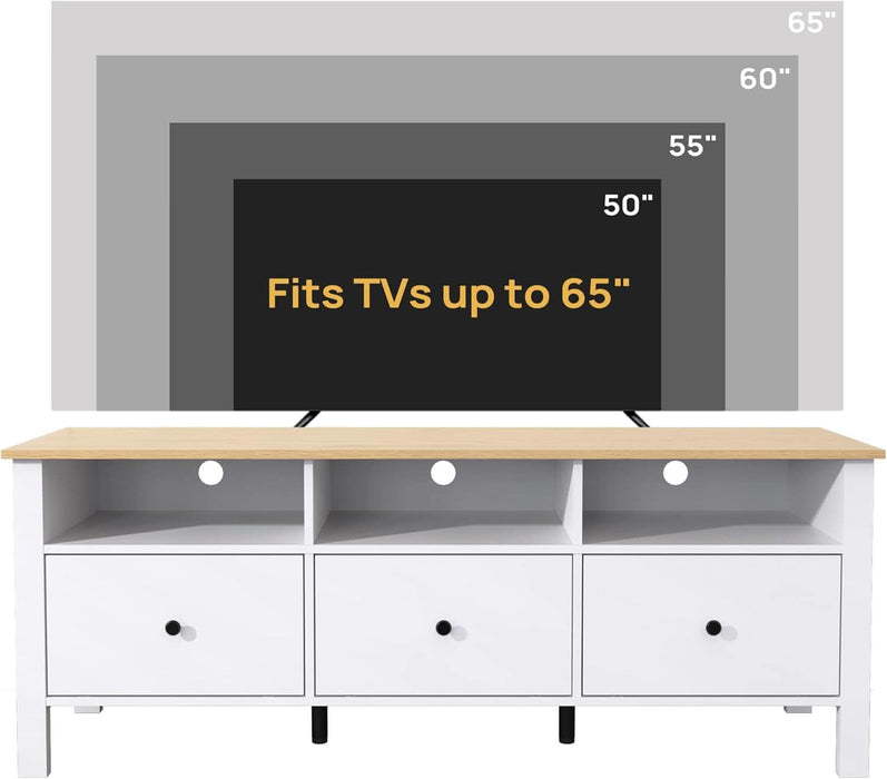 White TV Stand, Entertainment Center for Tvs up to 55"/60"/65", Modern Media Console with 3 Cabinets for Living Room