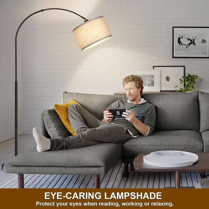 Arc Floor Lamps for Living Room, Modern Standing Lamp with Adjustable Hanging Drum Shade, Tall Pole Lamp with Foot Switch, over Couch Arched Reading Light for Bedroom, Office (Black)