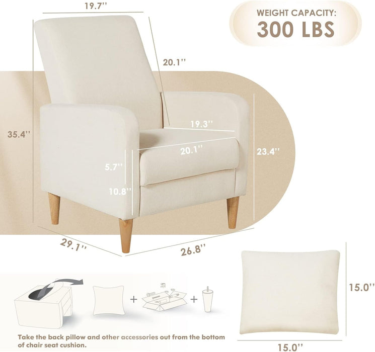 Beige Upholstered Accent Chair With Ergonomic Back