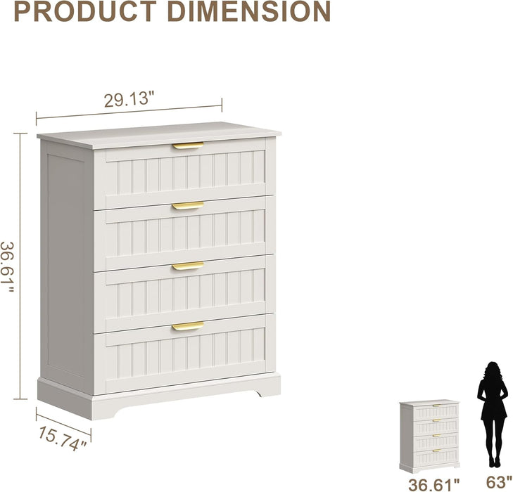 White 4 Drawer Dresser Modern Farmhouse Bedroom Storage Chest