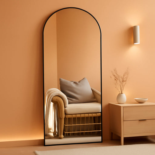 Full Length Mirror, 71"X28" Floor Mirror Freestanding, Arched Floor Standing Large Mirror Full Body Mirror with Stand for Bedroom, Hanging Mounted Mirror for Living Room, Black
