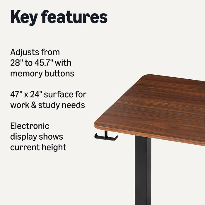 Electric Standing Desk, Height Adjustable Home Office Desk with Memory Buttons and Electronic Display, 47" X 24", Black/Walnut Effect