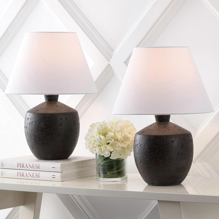 18" Black Modern Concrete Effect Table Lamp Set of 2, Scandinavian Bedside Lamps for Bedroom Living Room, White Linen Shade, LED Bulbs Included (JYL5606B-SET2)