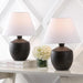 18" Black Modern Concrete Effect Table Lamp Set of 2, Scandinavian Bedside Lamps for Bedroom Living Room, White Linen Shade, LED Bulbs Included (JYL5606B-SET2)