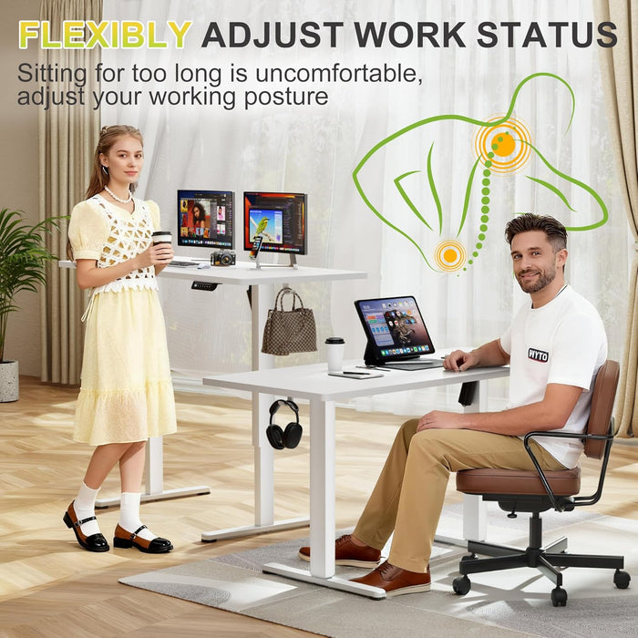 Electric Standing Desk, 45 X 24 Inches Sit Stand up Desk, Sit Stand Height Adjustable Home Office Desk with 4 Height Position Memory (White, 45)
