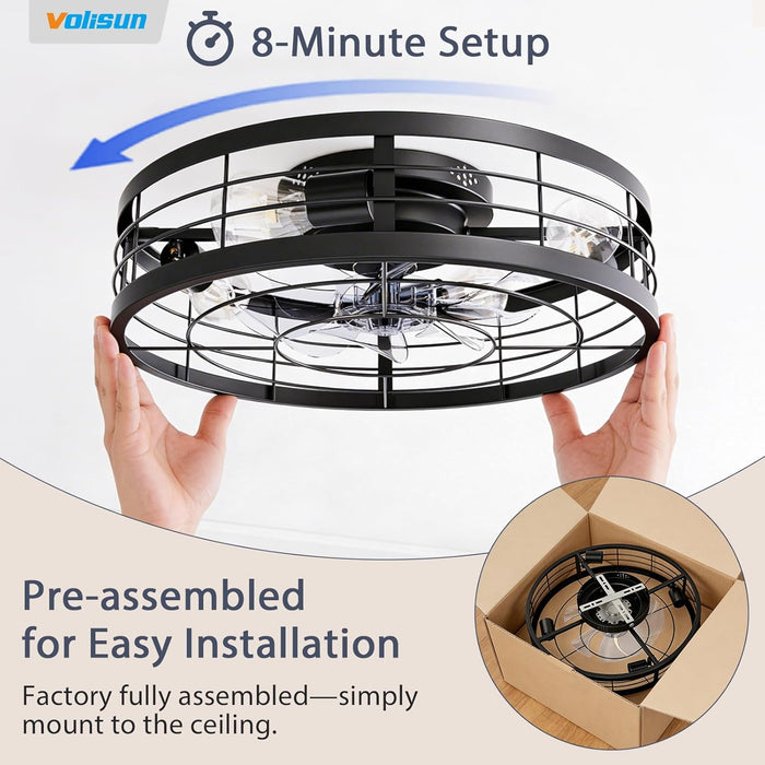 Modern Black Caged Fandelier Low Noise Ceiling Fan