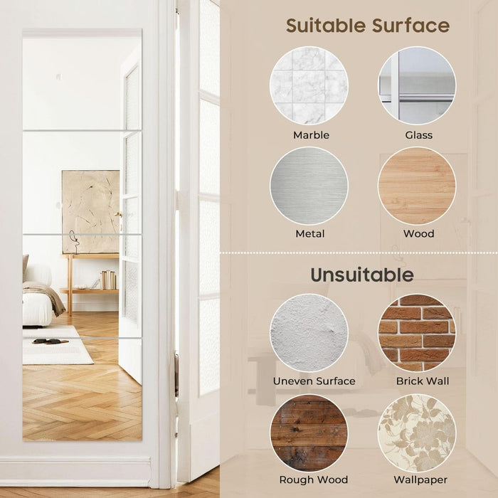 Four 14x12 Shatterproof Wall Mirror Tiles Adhesive