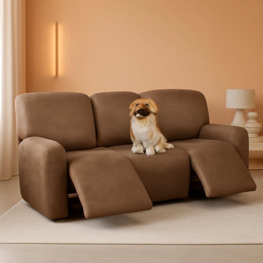 Recliner Couch Cover Leather Look Recliner Sofa Covers for 3 Cushion Reclining Sofa Slipcovers 8-Piece Furniture Protector Spandex Fabric Washable (3 Seater, 01 Brown)