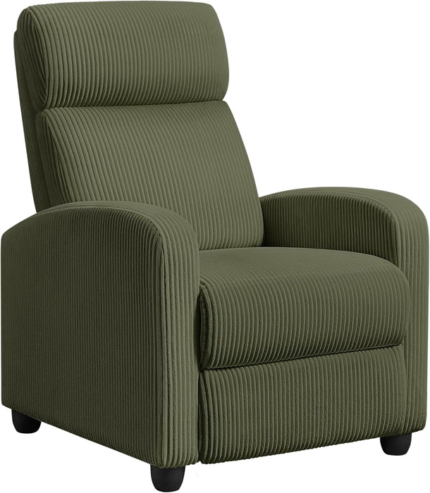 Corduroy Recliner Chair Single Sofa Home Theater Seating Adjustable Modern Reclining Chair for Living Room Bedroom Home Theater Dark Green