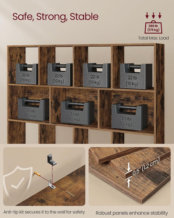 Custos Collection - Bookshelf, 3-Tier Bookcase, Book Shelf, Open Storage Shelf, 9.4 X 49.6 X 39.4 Inches, for Living Room, Home Office, Dining Room, Rustic Brown ULBC454K01