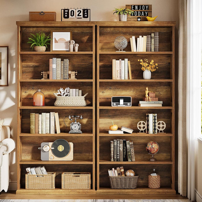 Rustic Brown Six Tier Freestanding Bookshelf Office