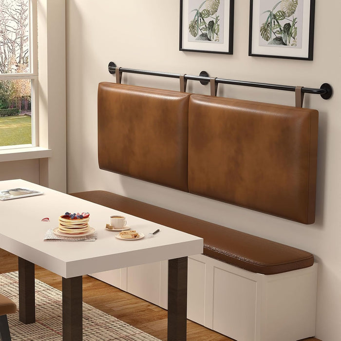 King Size Bed Headboard Wall Mount PU Leather Head Board Only Brown Hanging Head Boards, Industrial Pipe Modern Bed Backboard for Bedroom(Brown Leather, King)